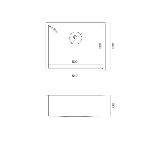 Rysunek techniczny zlewozmywak anthony miedziany